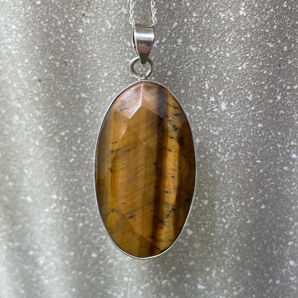 Genuine Tigers Eye Necklace, sterling silver